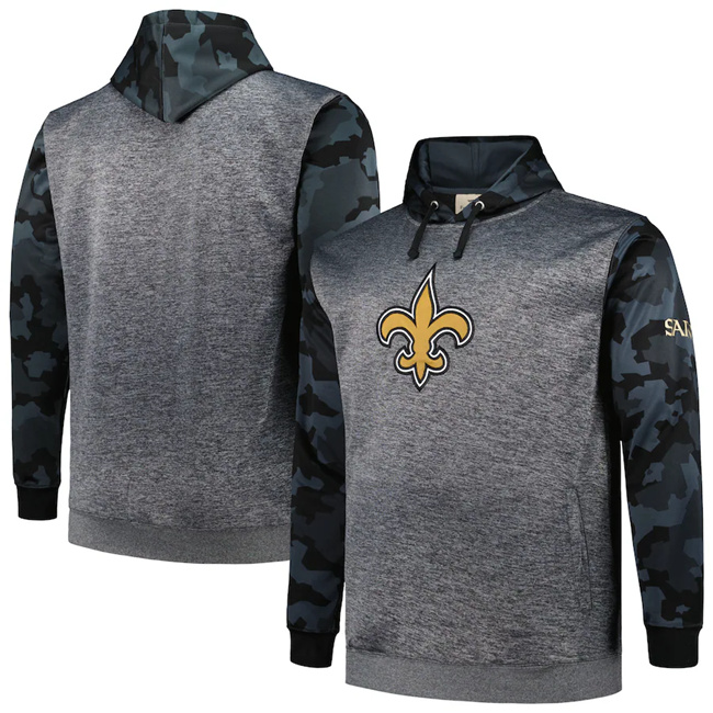 Men's New Orleans Saints Heather Charcoal Big & Tall Camo Pullover Hoodie
